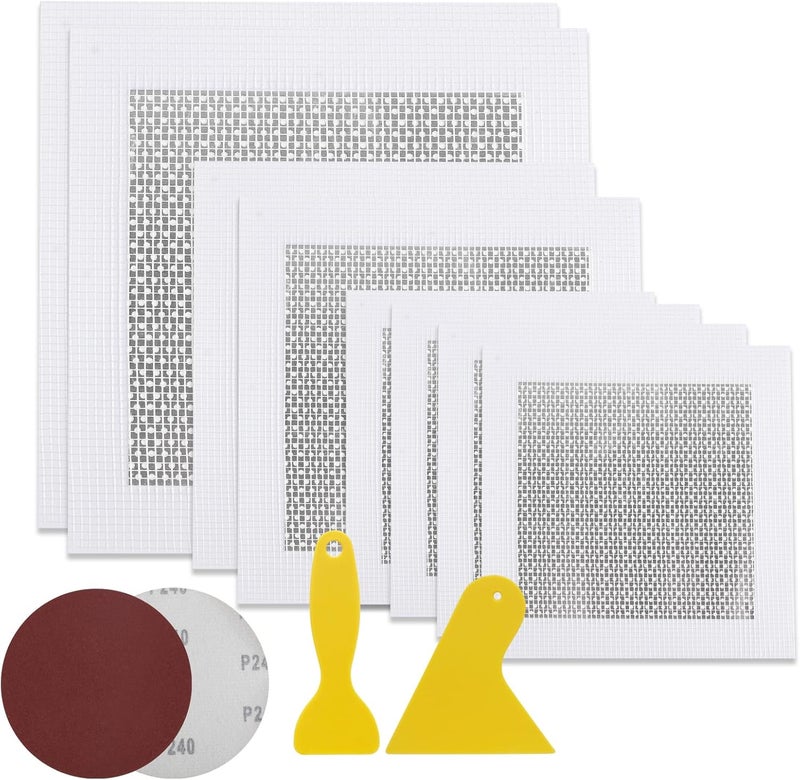 Romeda Drywall Patch Kit 11 Pack, 4/6/8 Inch Wall Patch with Extended Self Adhesive Mesh, Dry Wall Patch with Scraper and Sandpaper for Hole Repair - Image 1